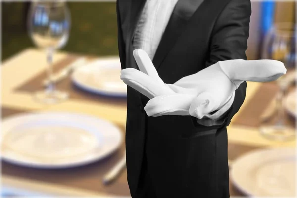 白い手袋でエレガントな人間の手 — ストック写真