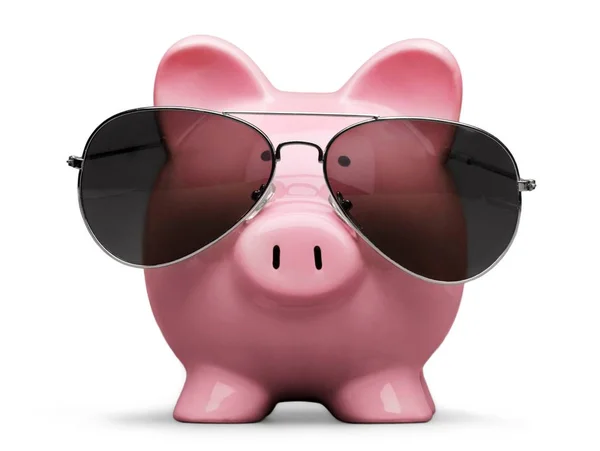 Piggy bank with sunglasses — Stock Photo, Image