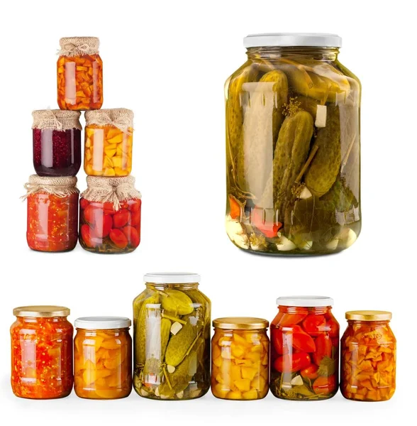 Jars with canned vegetables — Stock Photo, Image