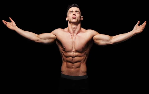 Knappe Sportman Met Biceps Achtergrond — Stockfoto