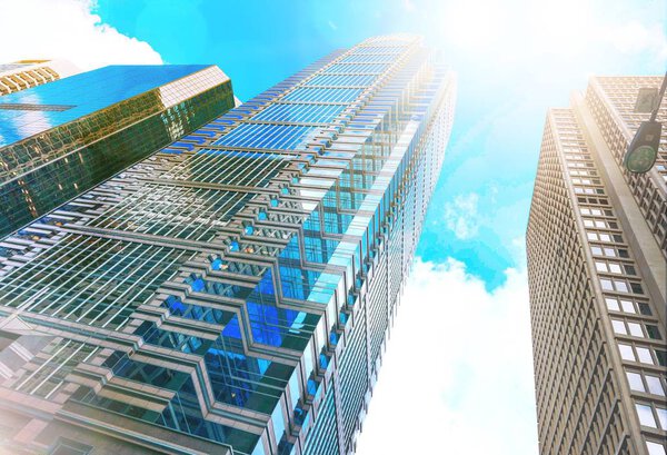 Modern office buildings against blue sky