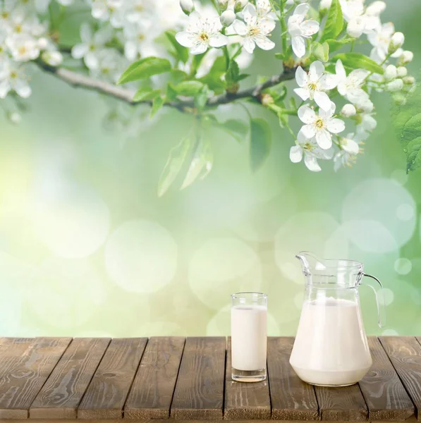 Glass of milk and jug — Stock Photo, Image