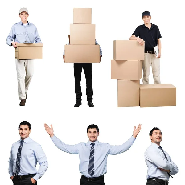 Lots of cardboard boxes and man — Stock Photo, Image