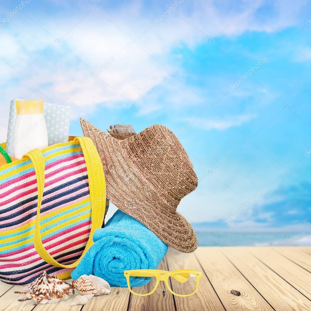 Pictures beach stuff Beach stuff on sand — Stock Photo © billiondigital 161289194