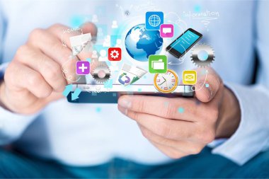 işaretleri ile telefon kullanarak iş adamı