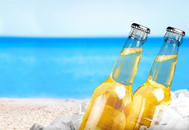 Buzlu bira şişeleri.