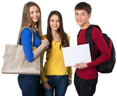 Beyaz arka plan üzerinde izole mutlu öğrenciler