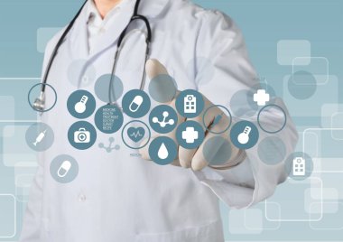 Doktor stetoskop ve dijital simgeler