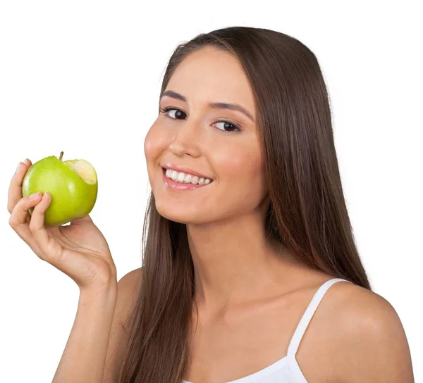 Cute woman with apple — Stock Photo, Image