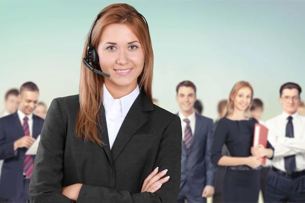 Beautiful businesswoman portrait with headset — Stock Photo, Image