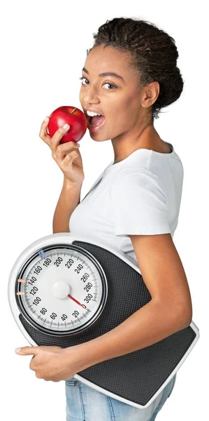 Cute woman with red apple — Stock Photo, Image