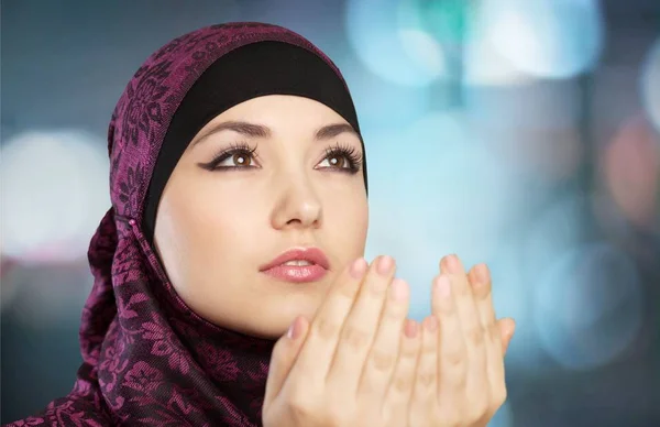 young cute woman pray