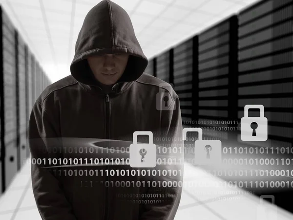 Cyber hacker v hoodie — Stock fotografie