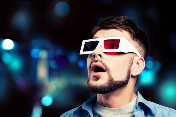 Adam sinema 3d gözlük — Stok fotoğraf