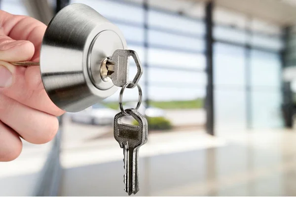 Hand House Key Door Lock — Stock Photo, Image