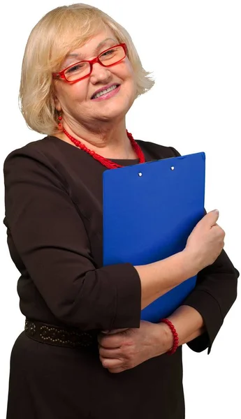 Mature businesswoman with clipboard — Stock Photo, Image