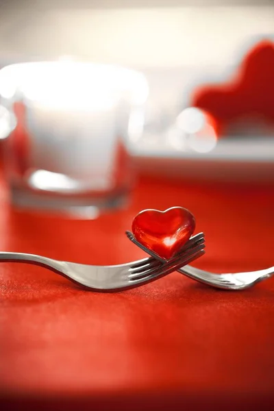 Red Heart Forks Valentine Day — Stock Photo, Image