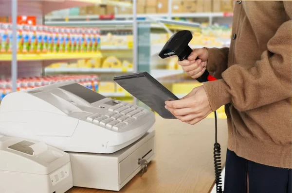 Partiell Över Cashier Arbeta Mall — Stockfoto