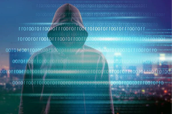 Cyber χάκερ σε φούτερ με κουκούλα — Φωτογραφία Αρχείου