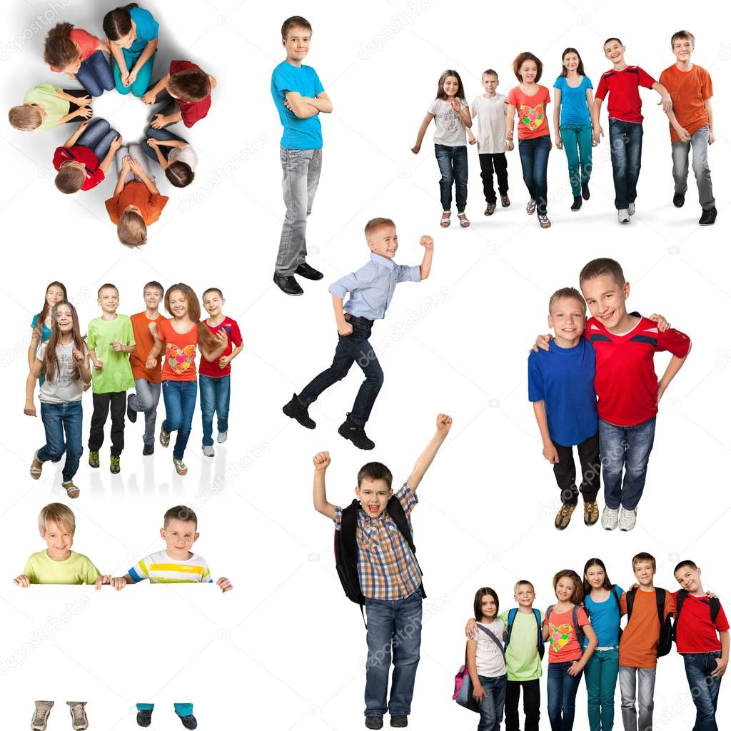 collection of cheerful kids, education concept 
