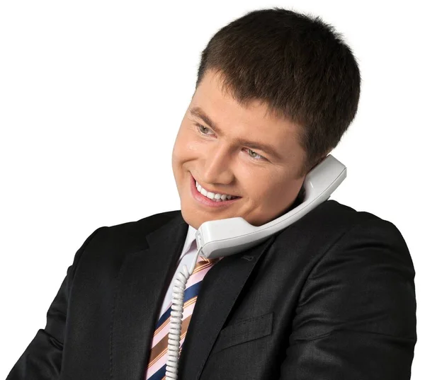 Homem de camisa segurando telefone — Fotografia de Stock