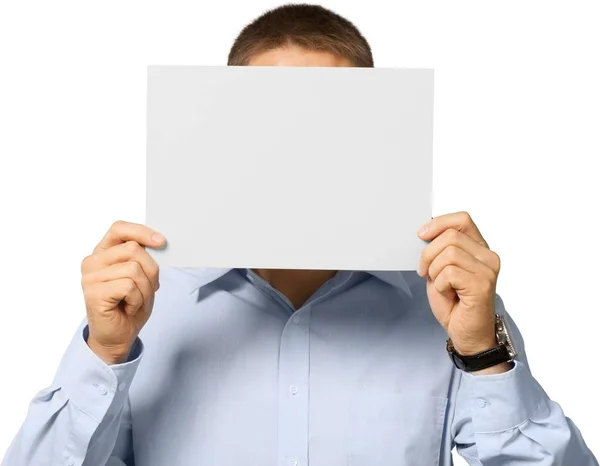 Man with blank card — Stock Photo, Image