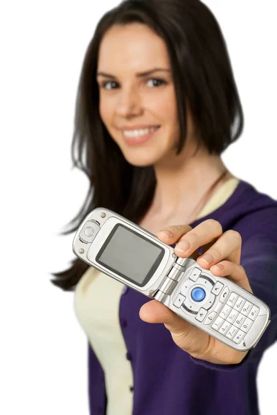 Nette Frau mit Telefon — Stockfoto