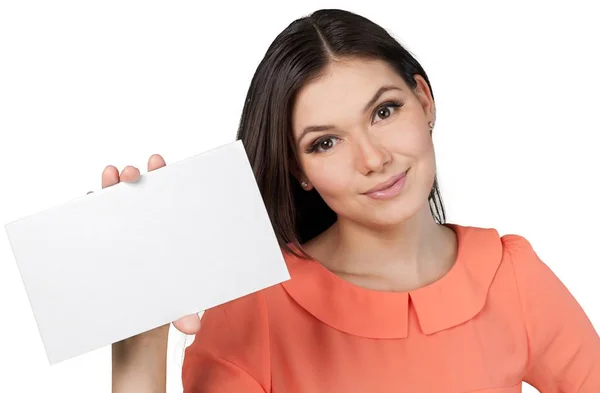 Vrouw bedrijf leeg bord — Stockfoto