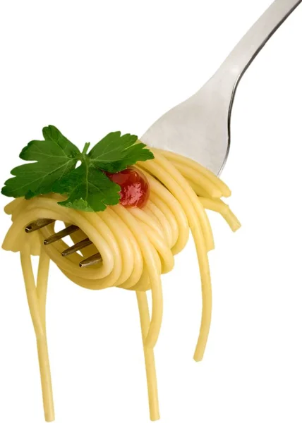 Gaffel med bara spagetti runt den — Stockfoto