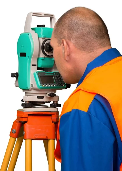 Surveyor engineer working with theodolite — Stock Photo, Image