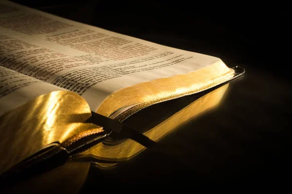Открытая Книга Священной Библии Темном Фоне — стоковое фото
