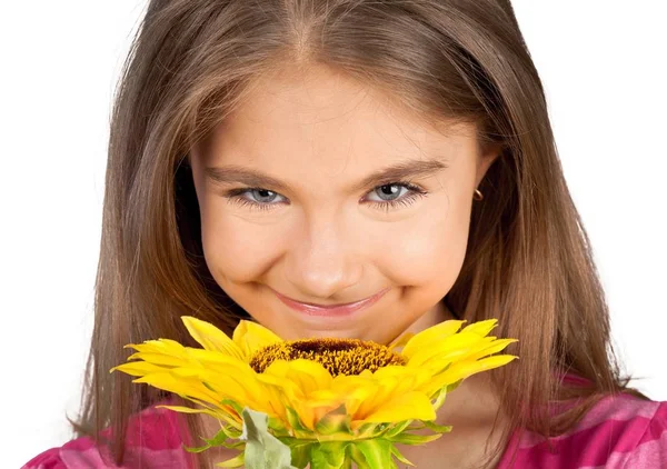 Roztomilá holčička s slunečnice — Stock fotografie