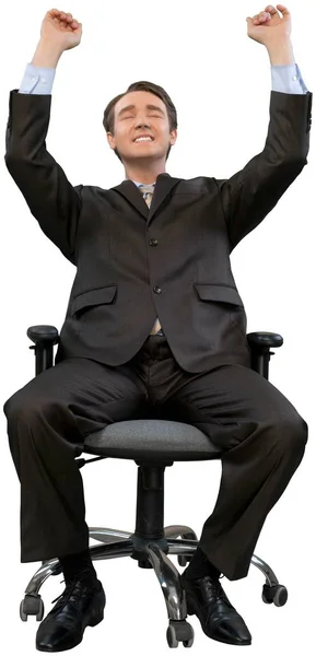 Happy Businessman Chair Isolated White Background — Stock Photo, Image