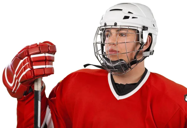 Jugador de hockey sobre hielo masculino en casco —  Fotos de Stock