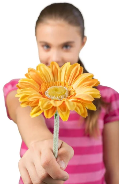 Niedliches kleines Mädchen mit Blume — Stockfoto