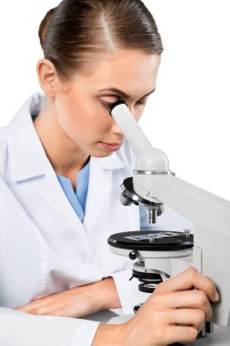 Mikroskopla çalışan bilim adamı
