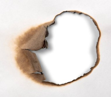 yanmış kağıt dokusu üzerinde beyaz izole 