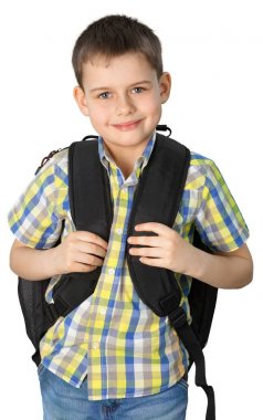 Okul çocuğu ile gösterilen sırt çantası sırt çantası