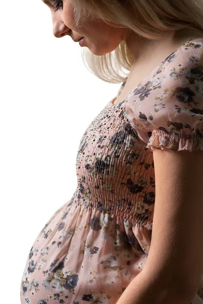 Jonge Mooie Zwangere Vrouw Geïsoleerd Witte Achtergrond — Stockfoto
