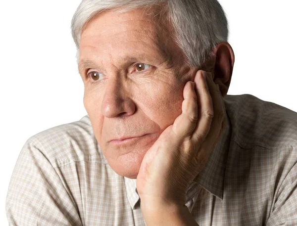 Thoughtful Senior Man Isolated White Background — Stock Photo, Image