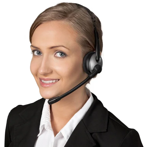 Young businesswoman in headset — Stock Photo, Image
