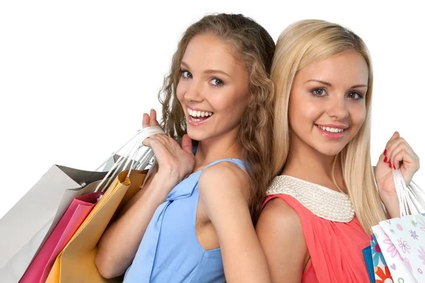 Mooie meisjes met shopping tassen — Stockfoto