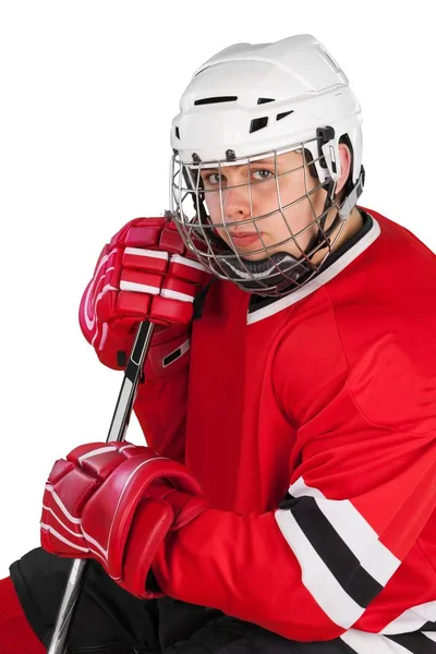 Manliga ishockeyspelare i hjälm — Stockfoto