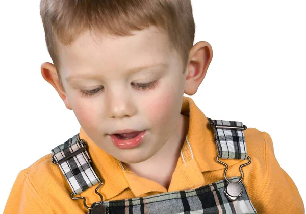 Jongen in oranje shirt — Stockfoto