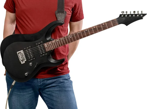 Junger Mann Spielt Gitarre Isoliert Auf Weißem Hintergrund — Stockfoto