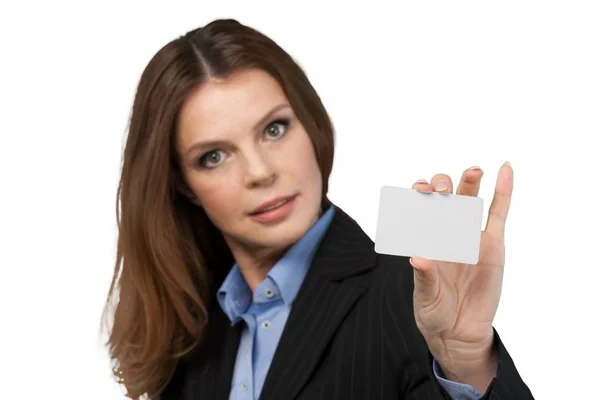 Bizneswoman z pustą kartę — Zdjęcie stockowe