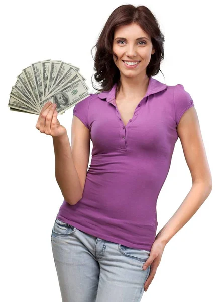Business woman holding pengar — Stockfoto