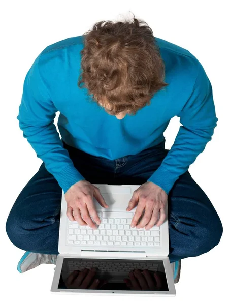 Junger Hübscher Geschäftsmann Mit Laptop Isoliert Auf Weißem Hintergrund — Stockfoto