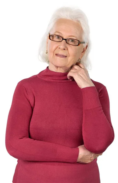 Элегантная Пожилая Женщина Изолирована Белом — стоковое фото