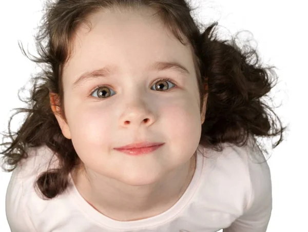 Χαριτωμένο Κοριτσάκι Απομονωθεί Λευκό Φόντο — Φωτογραφία Αρχείου